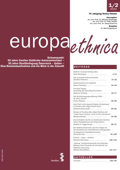 Cover of Volume: europa ethnica Volume 79 (2022), Edition 1-2