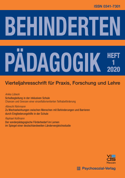 Cover der Ausgabe: Behindertenpädagogik Jahrgang 59 (2020), Heft 1