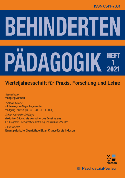 Cover der Ausgabe: Behindertenpädagogik Jahrgang 60 (2021), Heft 1