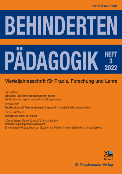 Cover der Ausgabe: Behindertenpädagogik Jahrgang 61 (2022), Heft 3