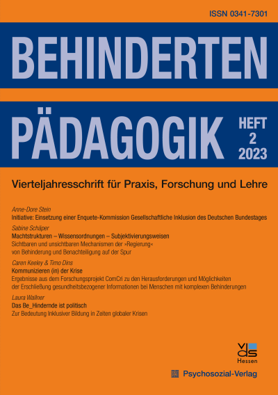 Cover der Ausgabe: Behindertenpädagogik Jahrgang 62 (2023), Heft 2