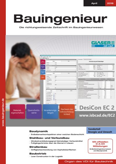 Cover der Ausgabe: Bauingenieur Jahrgang 91 (2016), Heft 04
