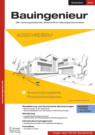 Cover der Ausgabe: Bauingenieur Jahrgang 92 (2017), Heft 12