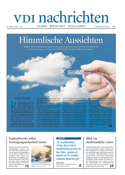 Cover der Ausgabe: VDI nachrichten Jahrgang 74 (2020), Heft 08