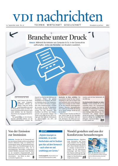 Cover der Ausgabe: VDI nachrichten Jahrgang 74 (2020), Heft 37
