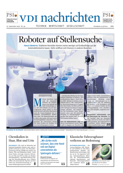 Cover der Ausgabe: VDI nachrichten Jahrgang 74 (2020), Heft 39