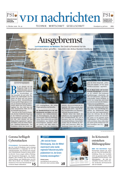 Cover der Ausgabe: VDI nachrichten Jahrgang 74 (2020), Heft 41