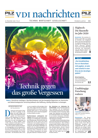 Cover der Ausgabe: VDI nachrichten Jahrgang 74 (2020), Heft 47