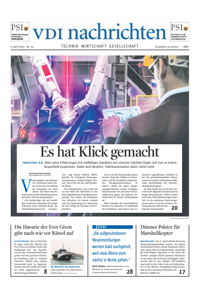 Cover der Ausgabe: VDI nachrichten Jahrgang 75 (2021), Heft 14