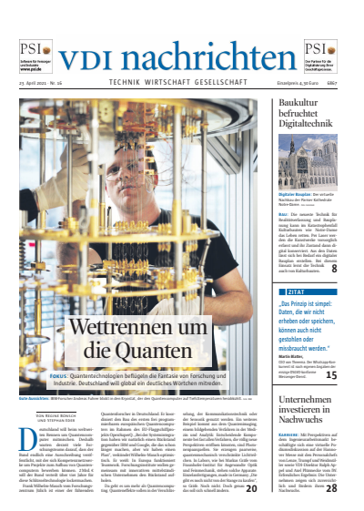 Cover der Ausgabe: VDI nachrichten Jahrgang 75 (2021), Heft 16