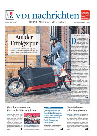 Cover der Ausgabe: VDI nachrichten Jahrgang 75 (2021), Heft 17