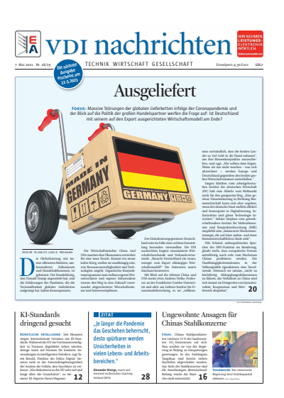 Cover der Ausgabe: VDI nachrichten Jahrgang 75 (2021), Heft 18-19