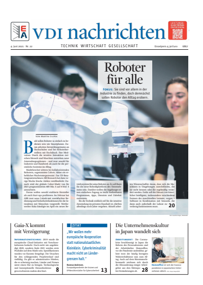Cover der Ausgabe: VDI nachrichten Jahrgang 75 (2021), Heft 22