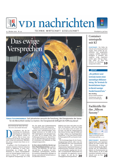 Cover der Ausgabe: VDI nachrichten Jahrgang 75 (2021), Heft 41