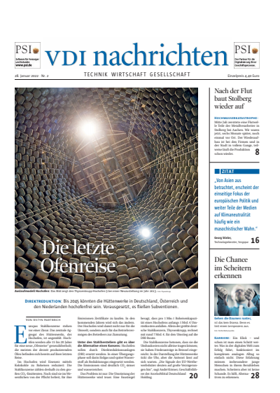 Cover der Ausgabe: VDI nachrichten Jahrgang 76 (2022), Heft 02