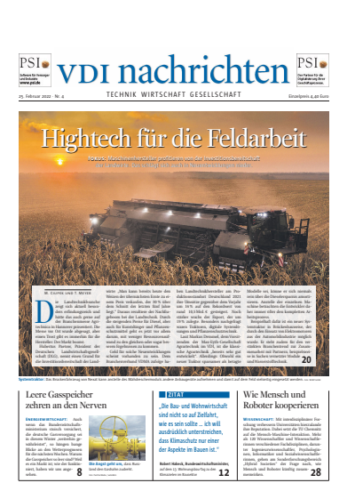 Cover der Ausgabe: VDI nachrichten Jahrgang 76 (2022), Heft 04