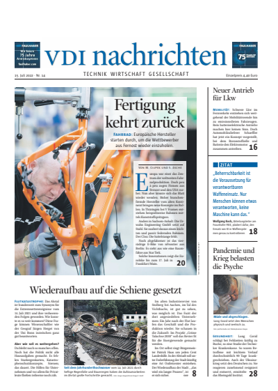 Cover of Volume: VDI nachrichten Volume 76 (2022), Edition 14