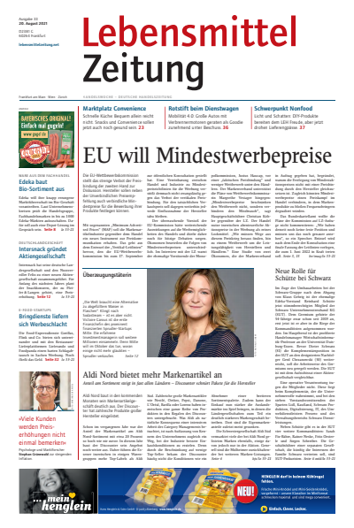 Cover der Ausgabe: Lebensmittel Zeitung Jahrgang 73 (2021), Heft 33