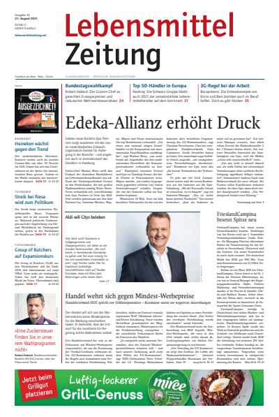 Cover der Ausgabe: Lebensmittel Zeitung Jahrgang 73 (2021), Heft 34