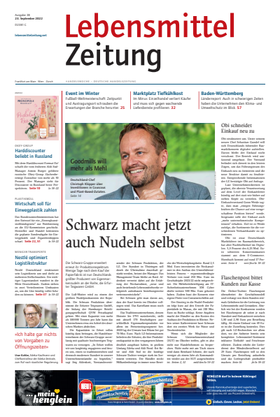 Cover der Ausgabe: Lebensmittel Zeitung Jahrgang 74 (2022), Heft 38