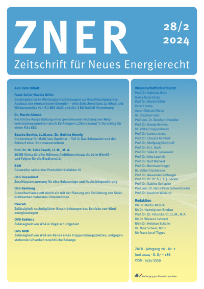 Cover der Ausgabe: Zeitschrift für Neues Energierecht Jahrgang 5 (2024), Heft 2