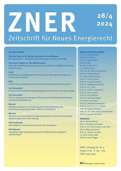 Cover der Ausgabe: Zeitschrift für Neues Energierecht Jahrgang 5 (2024), Heft 4