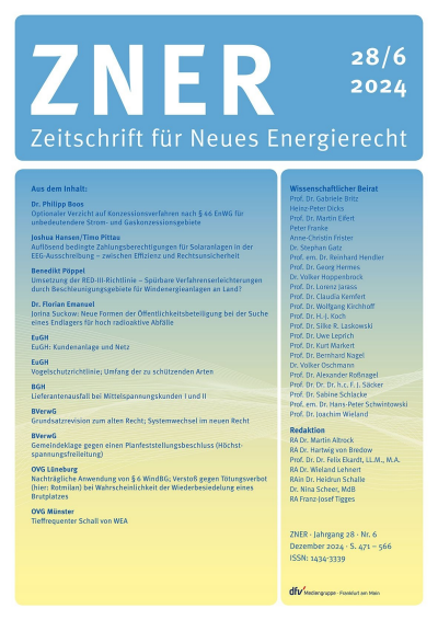 Cover der Ausgabe: Zeitschrift für Neues Energierecht Jahrgang 5 (2024), Heft 6