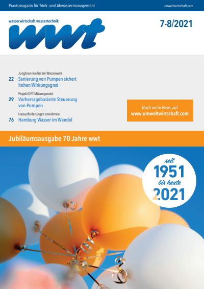 Cover der Ausgabe: wwt Wasserwirtschaft Wassertechnik Jahrgang 70 (2021), Heft 7-8