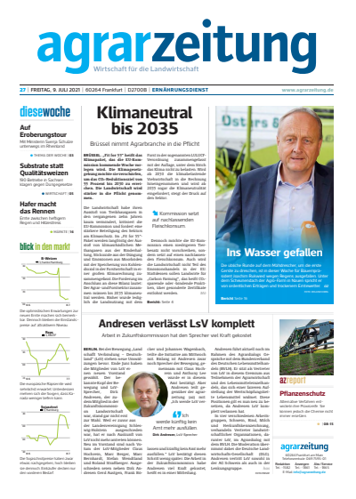 Cover der Ausgabe: agrarzeitung Jahrgang 76 (2021), Heft 27