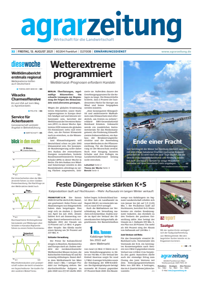 Cover der Ausgabe: agrarzeitung Jahrgang 76 (2021), Heft 32