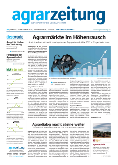 Cover der Ausgabe: agrarzeitung Jahrgang 76 (2021), Heft 42