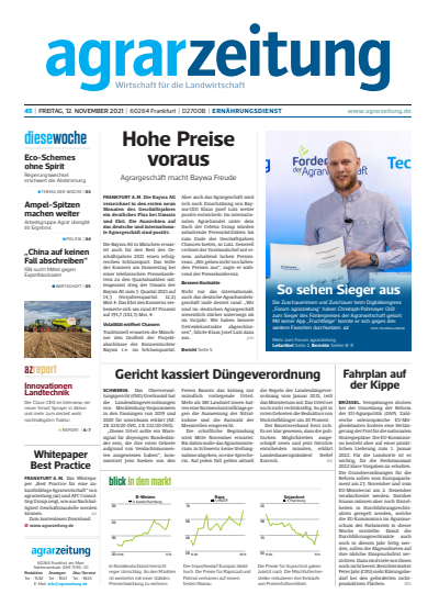 Cover der Ausgabe: agrarzeitung Jahrgang 76 (2021), Heft 45