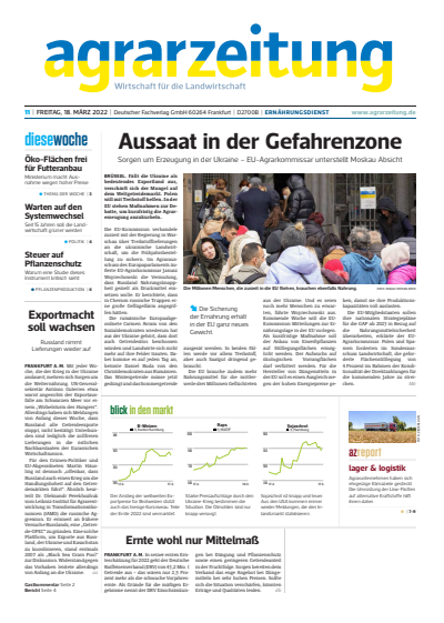 Cover der Ausgabe: agrarzeitung Jahrgang 77 (2022), Heft 11