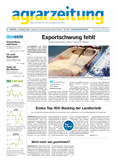 Cover of Volume: agrarzeitung Volume 77 (2022), Edition 31