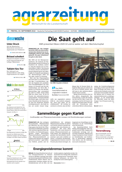 Cover of Volume: agrarzeitung Volume 77 (2022), Edition 39