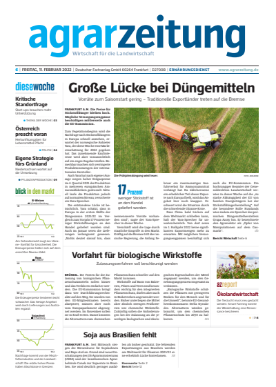 Cover der Ausgabe: agrarzeitung Jahrgang 77 (2022), Heft 6