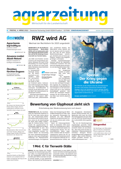 Cover der Ausgabe: agrarzeitung Jahrgang 77 (2022), Heft 9