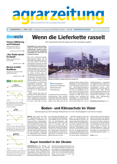 Cover der Ausgabe: agrarzeitung Jahrgang 78 (2023), Heft 14