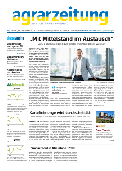 Cover der Ausgabe: agrarzeitung Jahrgang 78 (2023), Heft 37