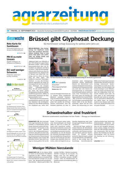 Cover der Ausgabe: agrarzeitung Jahrgang 78 (2023), Heft 38