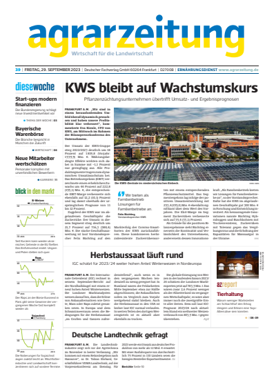 Cover der Ausgabe: agrarzeitung Jahrgang 78 (2023), Heft 39