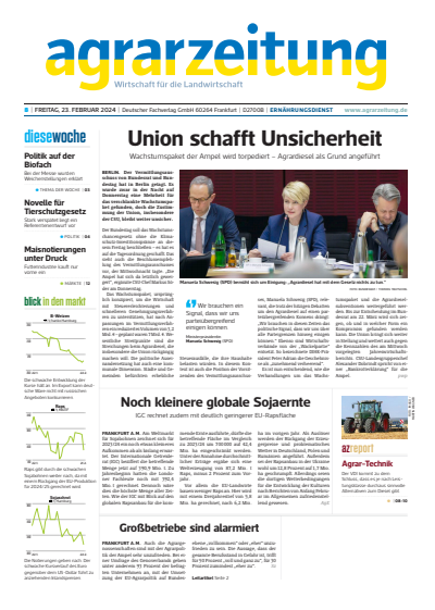 Cover der Ausgabe: agrarzeitung Jahrgang 79 (2024), Heft 8