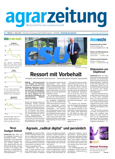Cover der Ausgabe: agrarzeitung Jahrgang 80 (2025), Heft 18