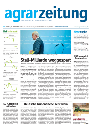 Cover der Ausgabe: agrarzeitung Jahrgang 80 (2025), Heft 37