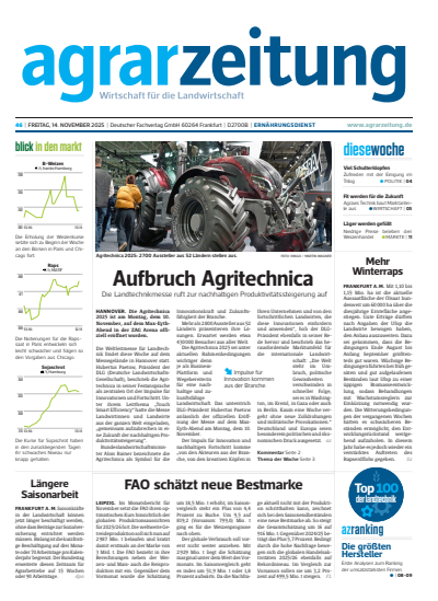 Cover der Ausgabe: agrarzeitung Jahrgang 80 (2025), Heft 46