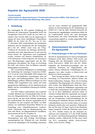 Cover der Ausgabe: GJAE - German Journal of Agricultural Economics Jahrgang 70 (2021), Heft Supplement