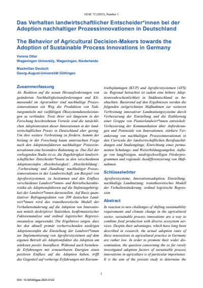 Cover der Ausgabe: GJAE - German Journal of Agricultural Economics Jahrgang 72 (2023), Heft 01