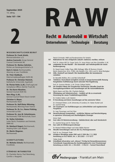 Cover der Ausgabe: Recht, Automobil, Wirtschaft Jahrgang 6 (2025), Heft 2