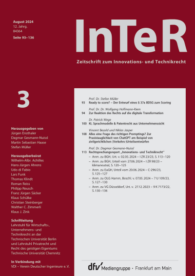 Cover der Ausgabe: Zeitschrift zum Innovations- und Technikrecht Jahrgang 5 (2024), Heft 3