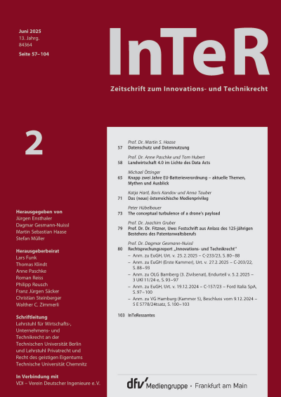 Cover der Ausgabe: Zeitschrift zum Innovations- und Technikrecht Jahrgang 6 (2025), Heft 2